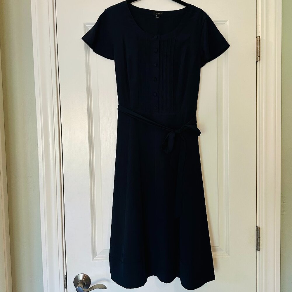 Talbots Navy Button Up Fit & Flare Dress with Flutter Sleeves Size 4